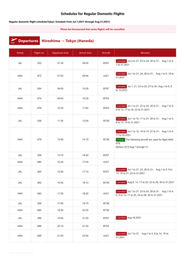 Departures Hiroshima → Tokyo (Haneda)