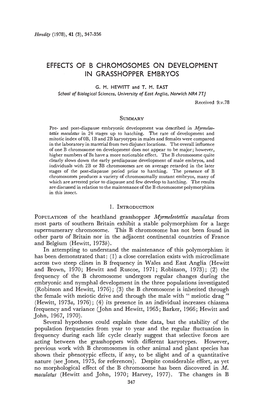 EFFECTS of B CHROMOSOMES on DEVELOPMENT Most Parts of Southern Britain Exhibit a Stable Polymorphism for a Large Other Parts Of