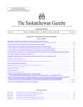 Sask. Gazette, Part I, April 1, 2010