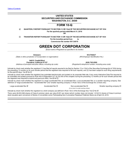 GREEN DOT CORPORATION (Exact Name of Registrant As Specified in Its Charter)