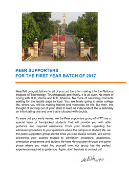 Peer Supporters for the First Year Batch of 2017