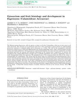 Gynoecium and Fruit Histology and Development in Eugeissona (Calamoideae: Arecaceae)