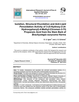 Isolation, Structural Elucidation and Anti-Lipid Peroxidation Activity of 3