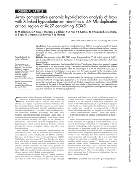 Array Comparative Genomic Hybridisation Analysis of Boys with X Linked Hypopituitarism Identifies a 3.9 Mb Duplicated Critical R