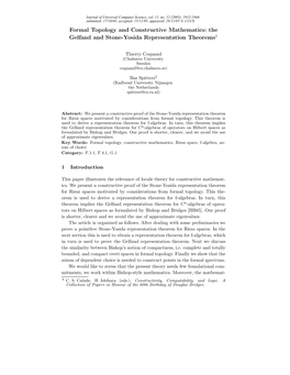 Formal Topology and Constructive Mathematics: the Gelfand and Stone-Yosida Representation Theorems1