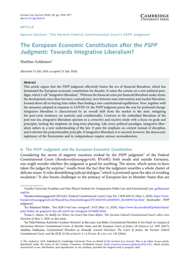 The European Economic Constitution After the PSPP Judgment: Towards Integrative Liberalism?