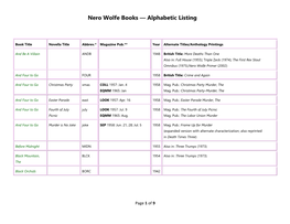 Nero Wolfe Books — Alphabetic Listing
