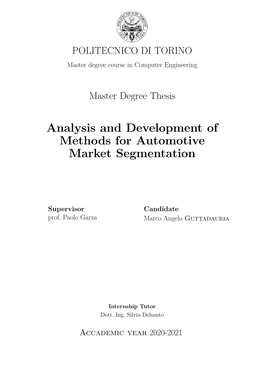 Analysis and Development of Methods for Automotive Market Segmentation