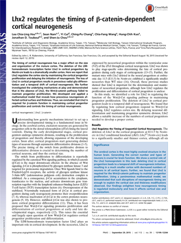 Lhx2 Regulates the Timing of Β-Catenin-Dependent Cortical Neurogenesis