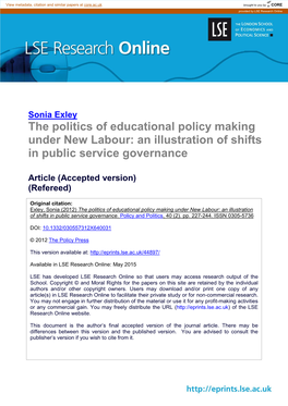 The Politics of Educational Policy Making Under New Labour: an Illustration of Shifts in Public Service Governance