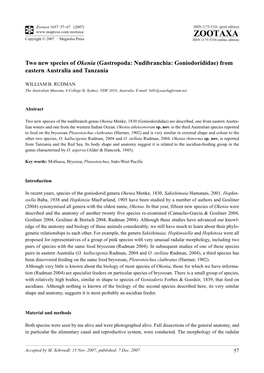 Zootaxa,Two New Species of Okenia (Gastropoda