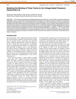 Modeling the Binding of Three Toxins to the Voltage-Gated Potassium Channel (Kv1.3)