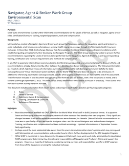 Navigator, Agent & Broker Work Group Environmental Scan