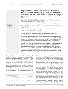 Psychrophilic Pseudomonads from Antarctica: Pseudomonas Antarctica Sp