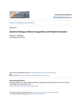 Systems Biology of Blood Coagulation and Platelet Activation