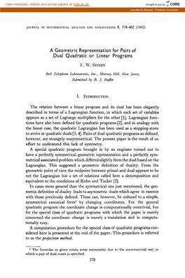 A Geometric Representation for Pairs of Dual Quadratic Or Linear Programs