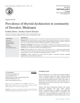 Prevalence of Thyroid Dysfunction in Community of Duwakot, Bhaktapur