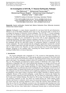 An Investigation of 2013 Mw 7.7 Awaran Earthquake, Pakistan