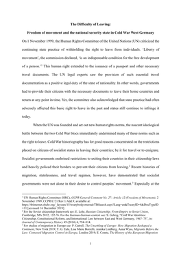 The Difficulty of Leaving: Freedom of Movement and the National Security State in Cold War West Germany on 1 November 1999