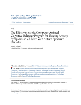 The Effectiveness of a Computer-Assisted, Cognitive-Behavior Program for Treating Anxiety Symptoms in Children with Autism Spectrum Disorder