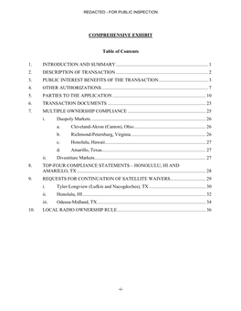 I- COMPREHENSIVE EXHIBIT Table of Contents 1