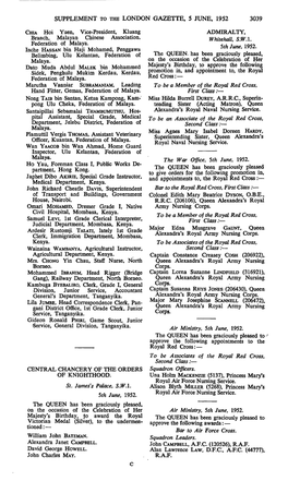 Supplement to the London Gazette, 5 June, 1952 3039