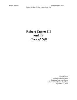 Robert Carter III and His Deed of Gift