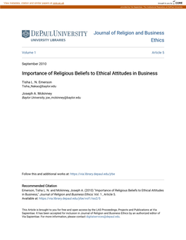 Importance of Religious Beliefs to Ethical Attitudes in Business