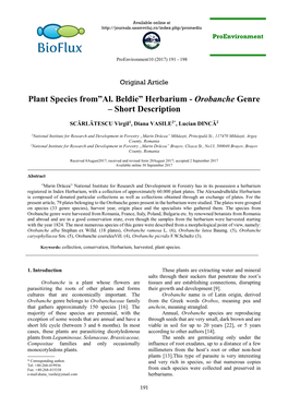 Plant Species From”Al. Beldie” Herbarium - Orobanche Genre – Short Description