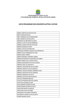 Lista Preliminar Dos Discentes Aptos a Votar