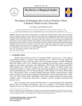 The Impact of Changing Lake Levels on Property Values a Hedonic Model of Lake Thurmond