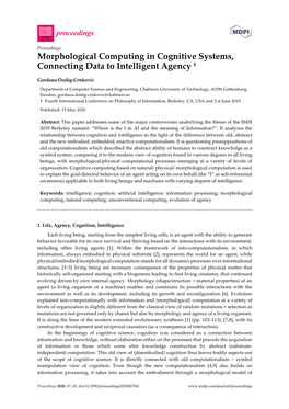Morphological Computing in Cognitive Systems, Connecting Data to Intelligent Agency †