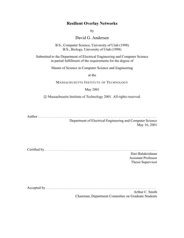 Resilient Overlay Networks David G. Andersen