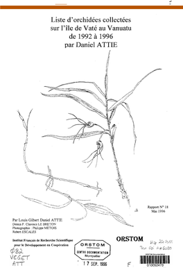 Liste De Orchidées Collectées Sur L'île De Vaté Au Vanuatu De 1992 À 1996