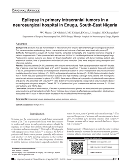 Epilepsy in Primary Intracranial Tumors in a Neurosurgical Hospital in Enugu, South‑East Nigeria