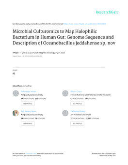 Microbial Culturomics to Map Halophilic Bacterium in Human Gut: Genome Sequence and Description of Oceanobacillus Jeddahense Sp