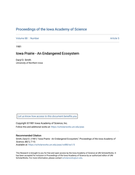 Iowa Prairie - an Endangered Ecosystem