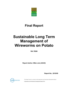 Sustainable Long Term Management of Wireworms on Potato