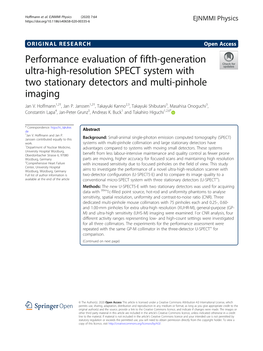 Performance Evaluation of Fifth-Generation Ultra-High-Resolution SPECT System with Two Stationary Detectors and Multi-Pinhole Imaging Jan V