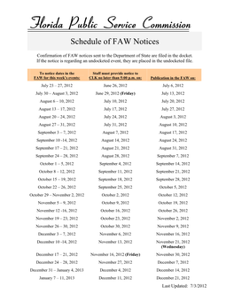 Schedule of FAW Notices