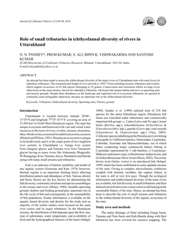 Role of Small Tributaries in Ichthyofaunal Diversity of Rivers in Uttarakhand