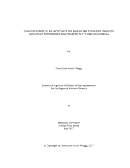 Using the Zebrafish to Investigate the Role of the Nup98-Nsd1 Oncogene and Loss of Nup98 in High-Risk Pediatric Acute Myeloid Leukemia