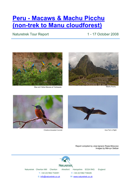 Peru - Macaws & Machu Picchu (Non-Trek to Manu Cloudforest)