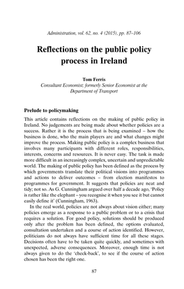 Reflections on the Public Policy Process in Ireland