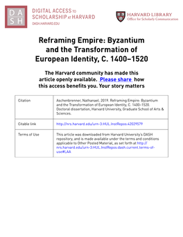 Reframing Empire: Byzantium and the Transformation of European Identity, C