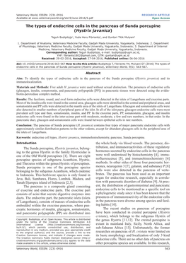 The Types of Endocrine Cells in the Pancreas of Sunda Porcupine (Hystrix Javanica)