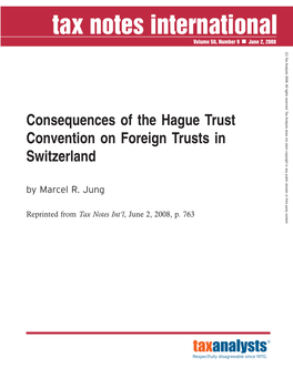 Consequences of the Hague Trust Convention on Foreign Trusts in Switzerland by Marcel R