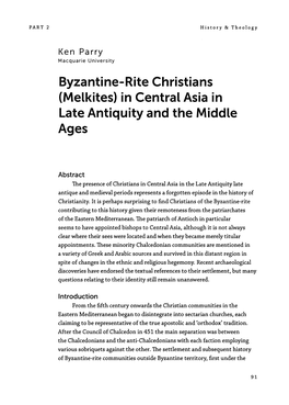 Byzantine-Rite Christians (Melkites) in Central Asia in Late Antiquity and the Middle Ages