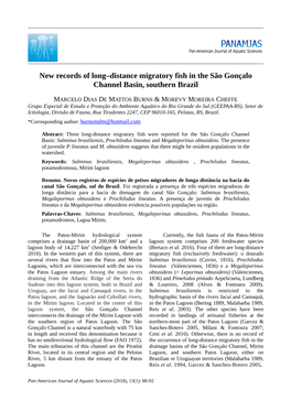 New Records of Long–Distance Migratory Fish in the São Gonçalo Channel Basin, Southern Brazil