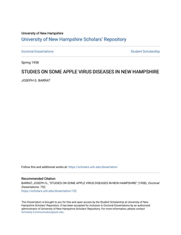 Studies on Some Apple Virus Diseases in New Hampshire